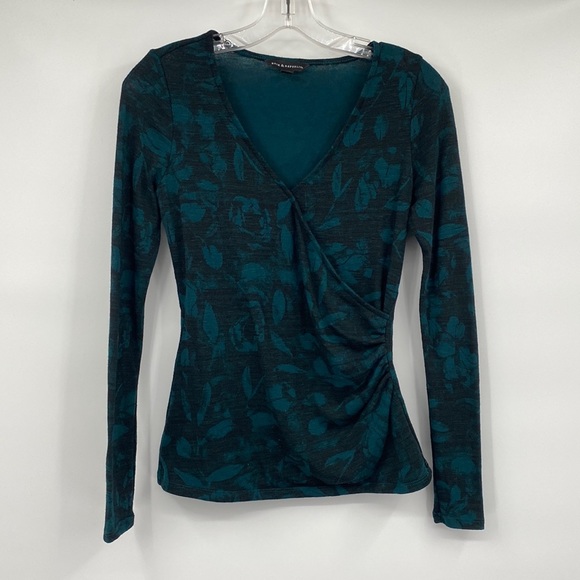 Rock & Republic Tops - Rock & Republic Teal Green and Black Floral Wrap Long Sleeve Top